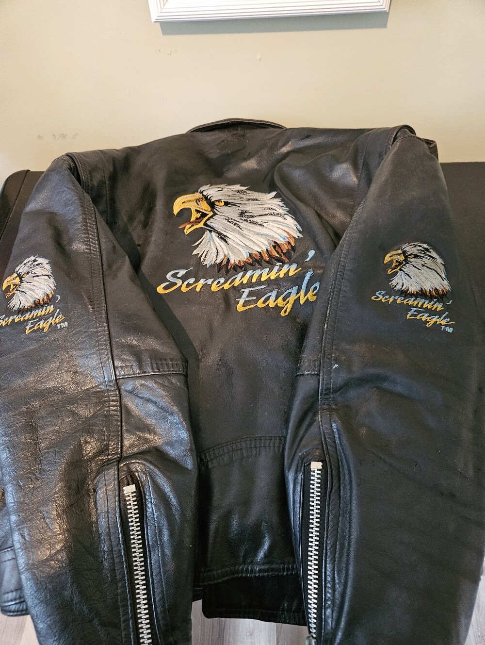 Vintage Screaming Eagle Leather Bomber Jacket